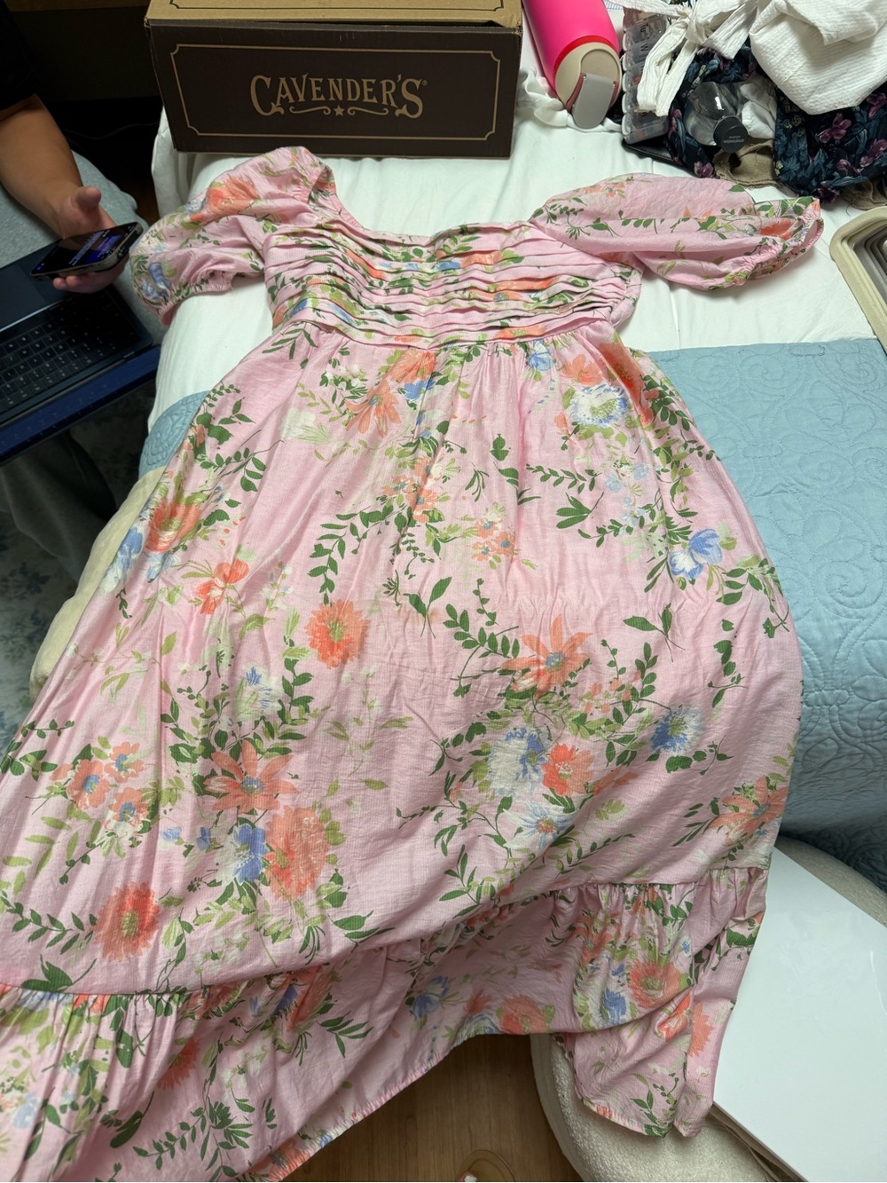 Pink Floral Maxi Dress with Puff Sleeves